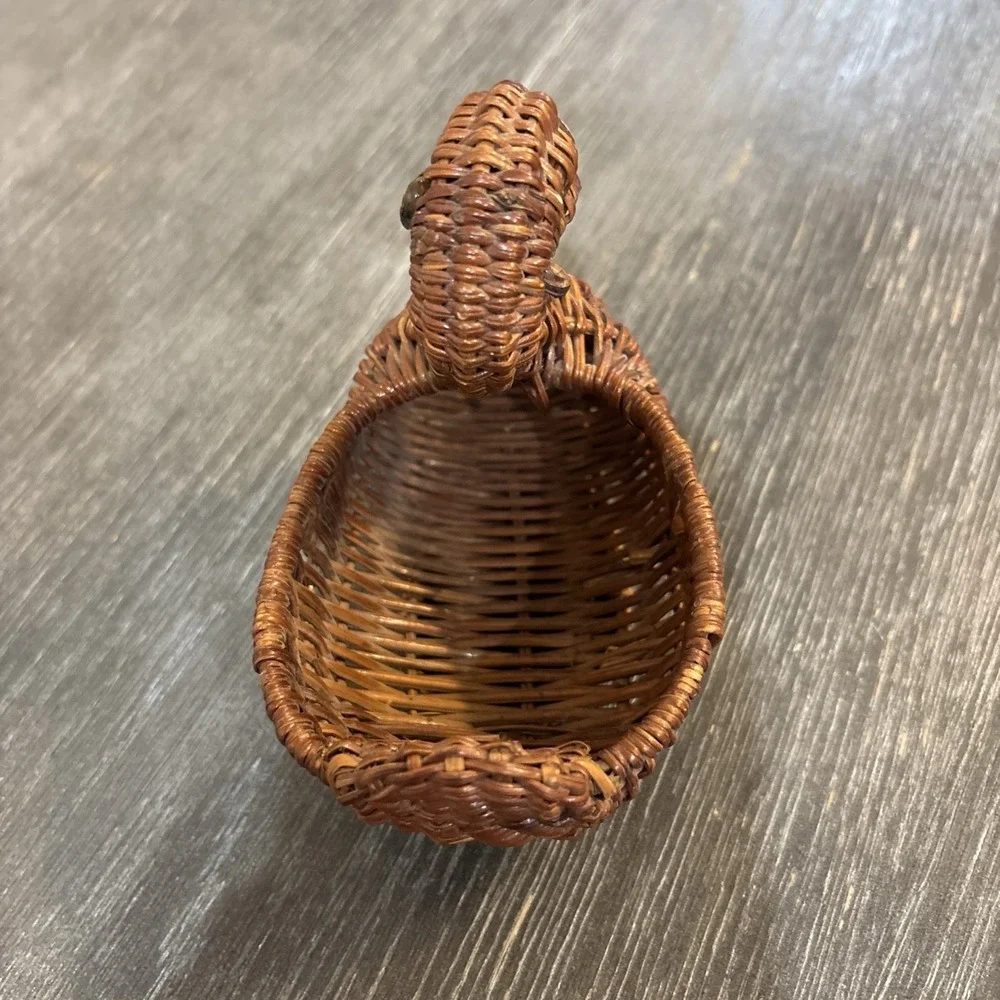 Vintage 90s Small Brown Wicker Duck Figurine Trinket Basket Goose Cottage Core